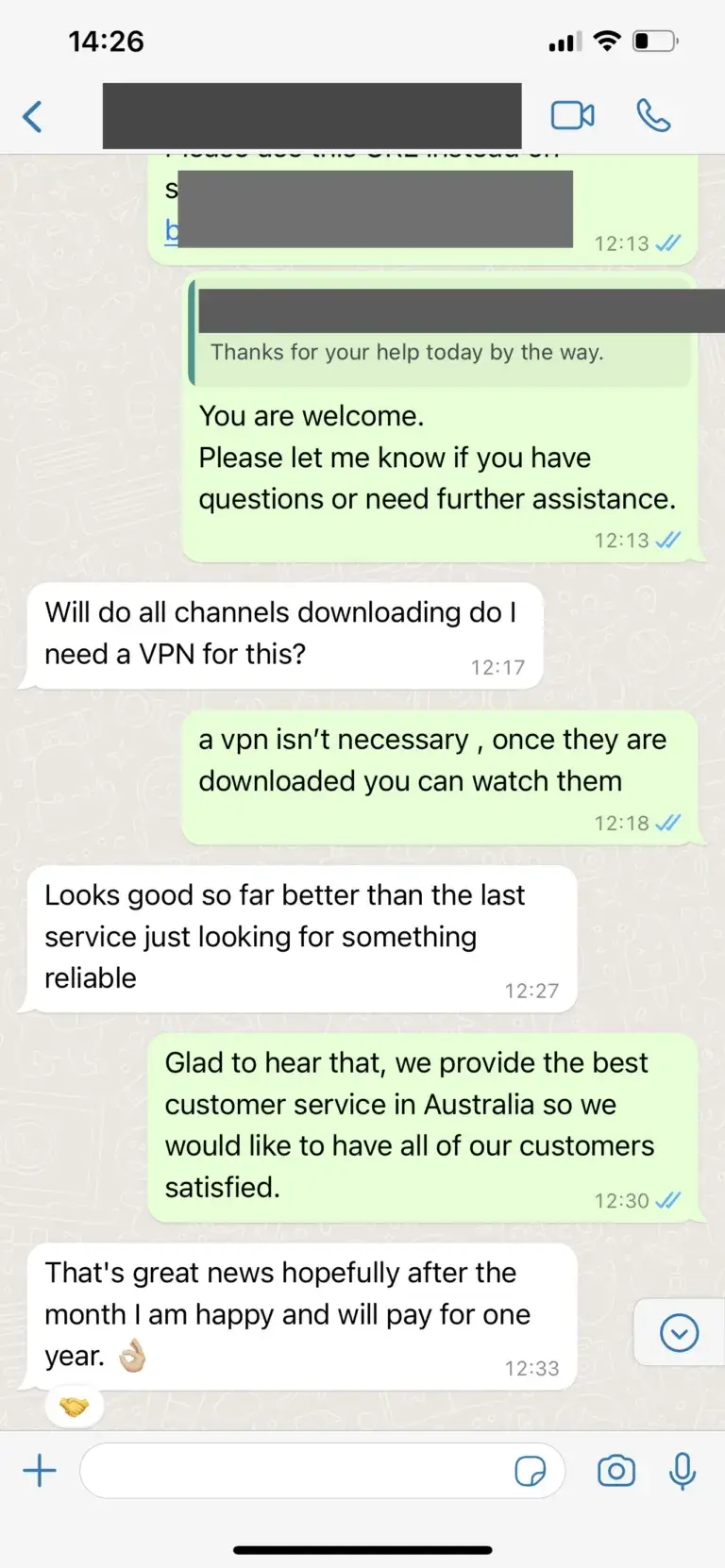 Avis client BodoxTV WhatsApp